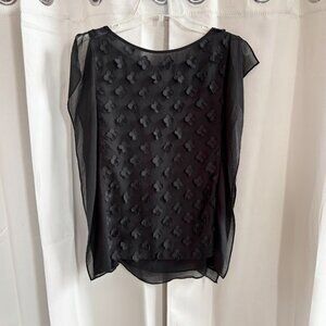 Max Studio Womens Top‎ Medium Dark 3D Floral Sheer Chiffon Romantic Moody 17948